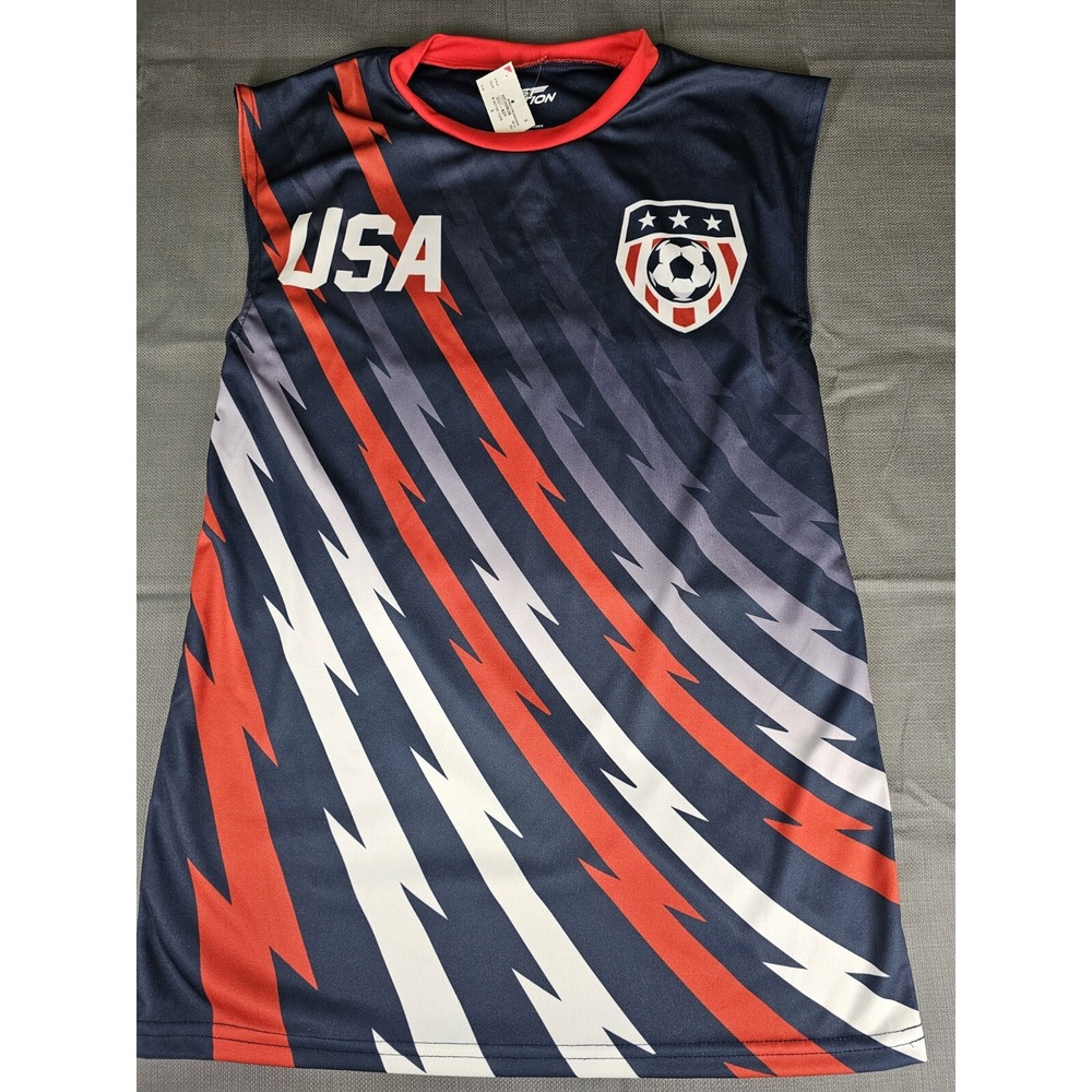 Fast Action USA Soccer Sleeveless Jersey Tank Top Red White Blue Mens Small NEW